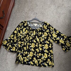 Michael Kors Black and Yellow Floral Blouse
